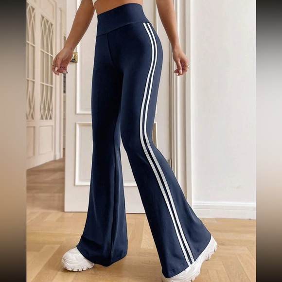 Pants - Navy Blue & White Striped Tape Side Flare Pant Legging Mult. Sizes New